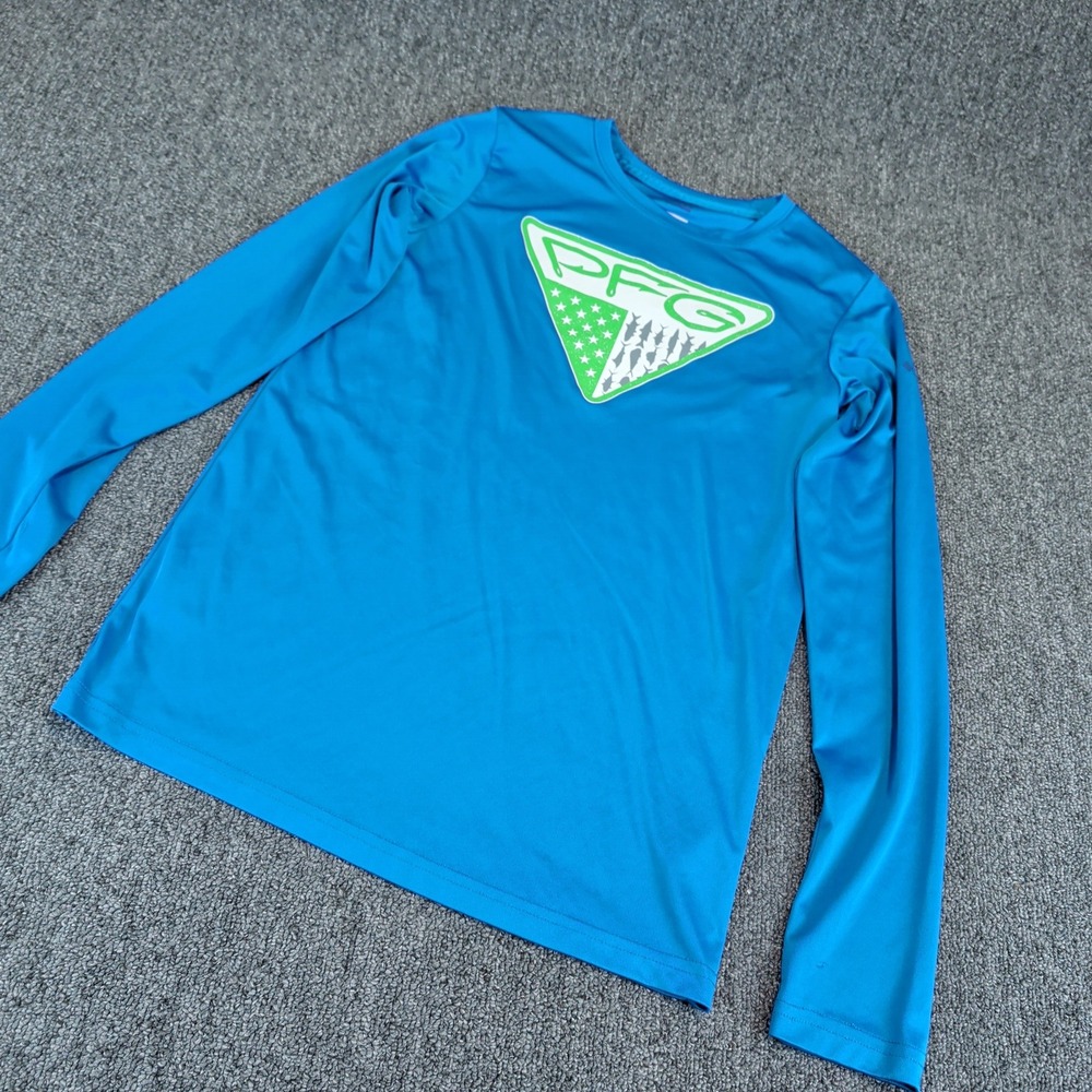 Columbia Kids Boys PFG Shirt Large 14/16 Blue Long Sleeve Omni-Wick Fishing Tee